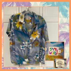 RARE Jams World Moon Daisy Camp Shirt Large WearableArt Copyrighted Floral Rayon